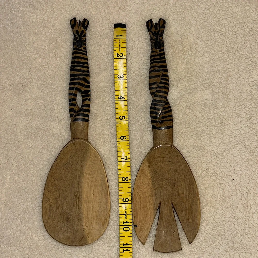 Handcarved Wooden Zebra Salad Serving Set